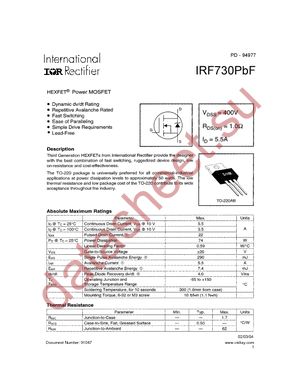 IRF730PBF datasheet  